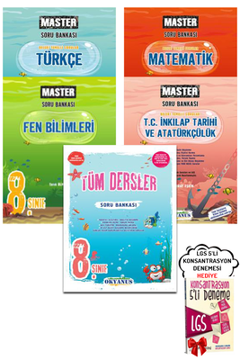 8. Sınıf LGS Master Türkçe Matematik Fen İnkılap ve Tüm Dersler Soru Bankası Seti Okyanus - Hediyeli